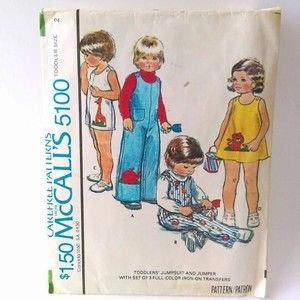 Vintage 70s Toddler Jumpsuit & Jumper Pattern McCalls 5100  Size 2 Chest 21